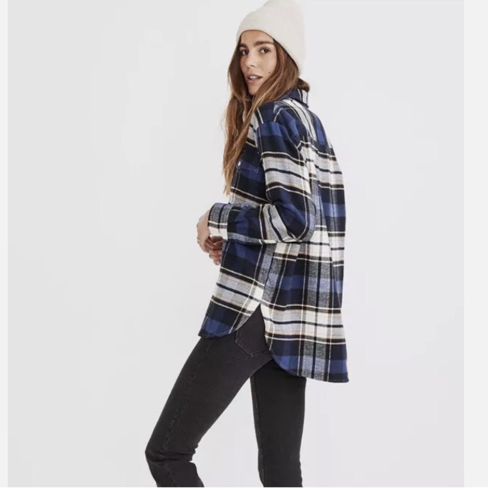 Madewell Flannel Flap-Pocket Oversized Ex-Boyfriend Shirt in Coltrane Medium